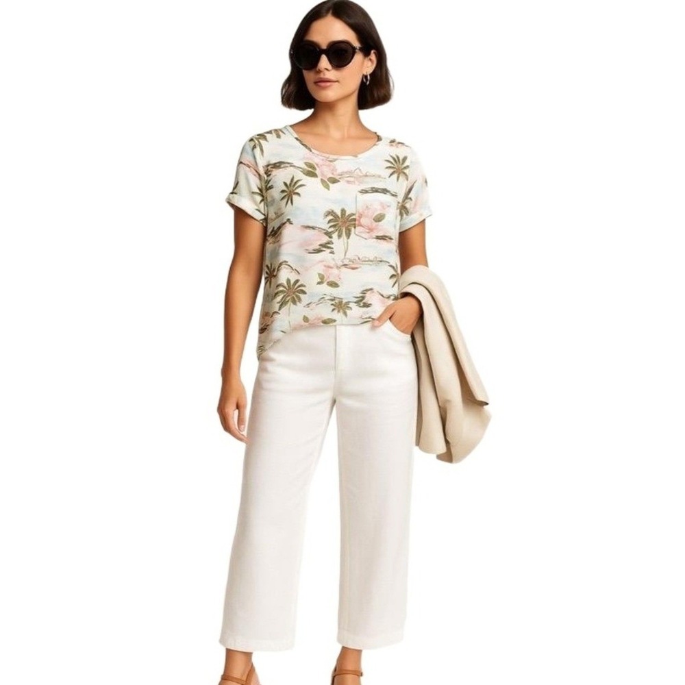 Lauren Conrad Blouse Womans Small Floral Island  Hawaii Short Sleeve‎ Pocket